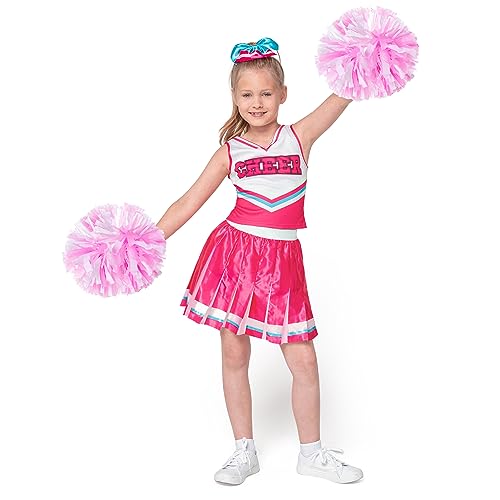 Spooktacular Creations Girl Pink Cheerleader Costume, Halloween Cute Cheer Uniform Outfit with Accessories for Halloween High School Cheerleader Dress Up Costume-L