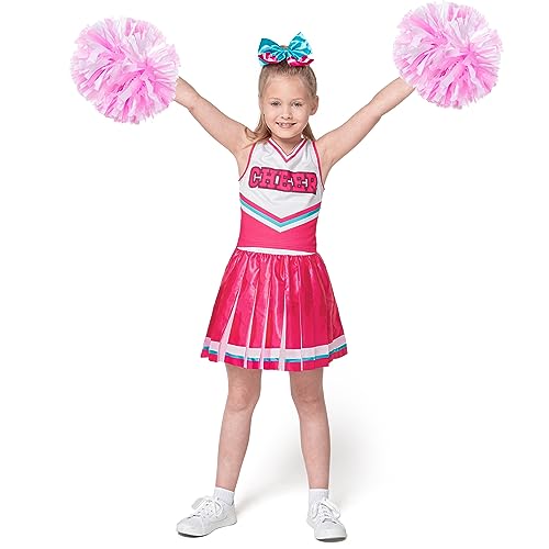 Spooktacular Creations Girl Pink Cheerleader Costume, Halloween Cute Cheer Uniform Outfit with Accessories for Halloween High School Cheerleader Dress Up Costume-L