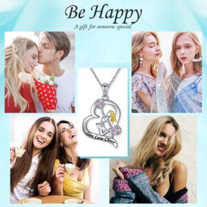 Gift for Cheering Teams, 925 Sterling Silver Engraved Live Love Cheer Up Cheerleader Girl in Heart Pendant Necklace Good Luck Gift for Women Daughter, 18 inch