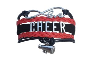 cheer charm bracelet- infinity love adjustable cheerleading jewelry in team colors for cheerleader