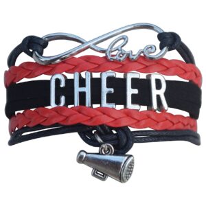 Cheer Charm Bracelet- Infinity Love Adjustable Cheerleading Jewelry in Team Colors for Cheerleader