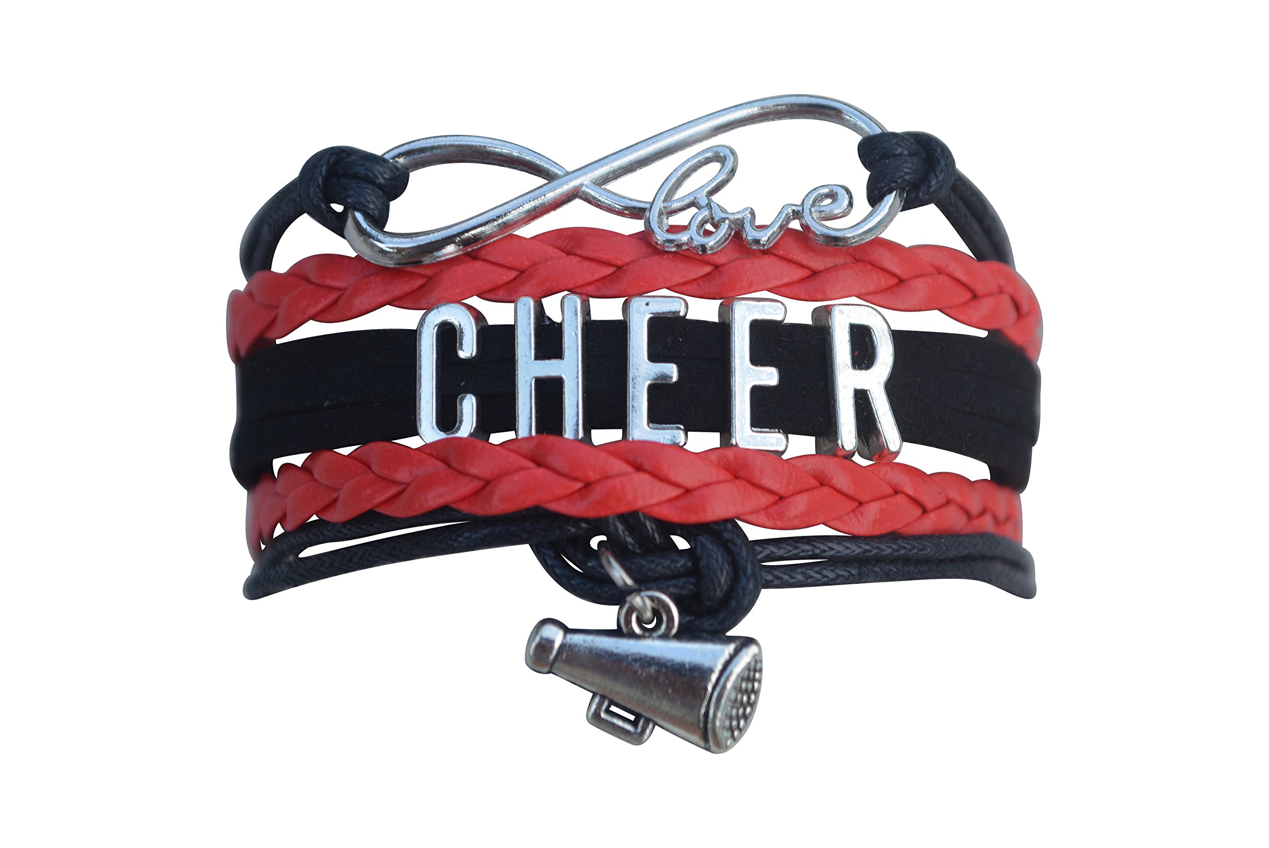 Cheer Charm Bracelet- Infinity Love Adjustable Cheerleading Jewelry in Team Colors for Cheerleader