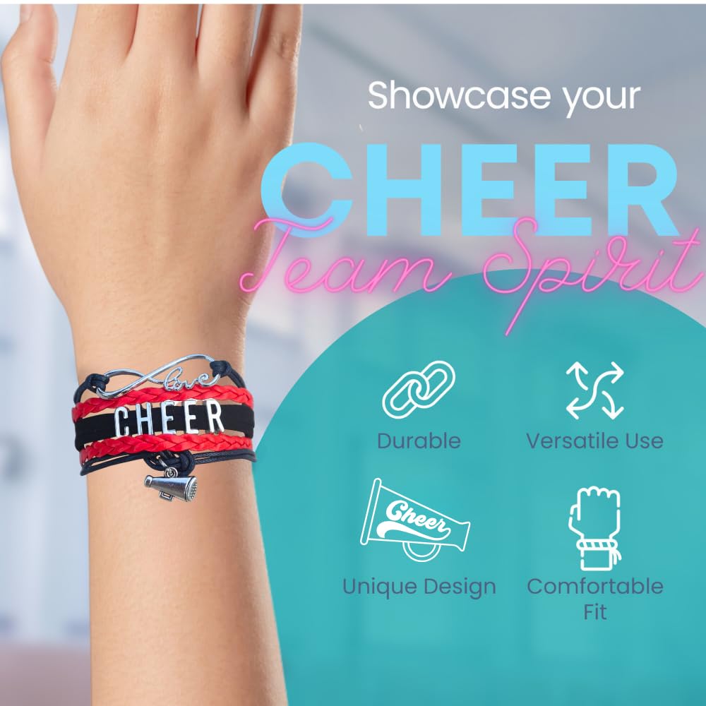 Cheer Charm Bracelet- Infinity Love Adjustable Cheerleading Jewelry in Team Colors for Cheerleader