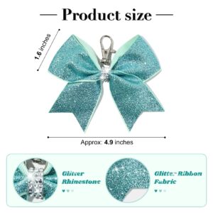 Aileam 6PCS Cheer Bow Key Chain Glitter Green Hair Bow for Girls Rhinestones Sequin Bow School Senior Cheer Bow Accessories for Teen Softball football Cheerleader Sports