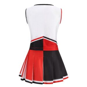 yolsun Cheerleader Costume for Girls, High School Cheerleading outfit with Socks and Pom Poms, Red and Black Halloween Birthday Party Uniform(4-6y)