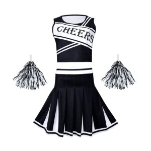 Colorful House Cheerleader Halloween Costume School Uniform Fancy Dress Complete Outfit+Pom-Pom For High School Girls Women's (XX-Large, Black&White)