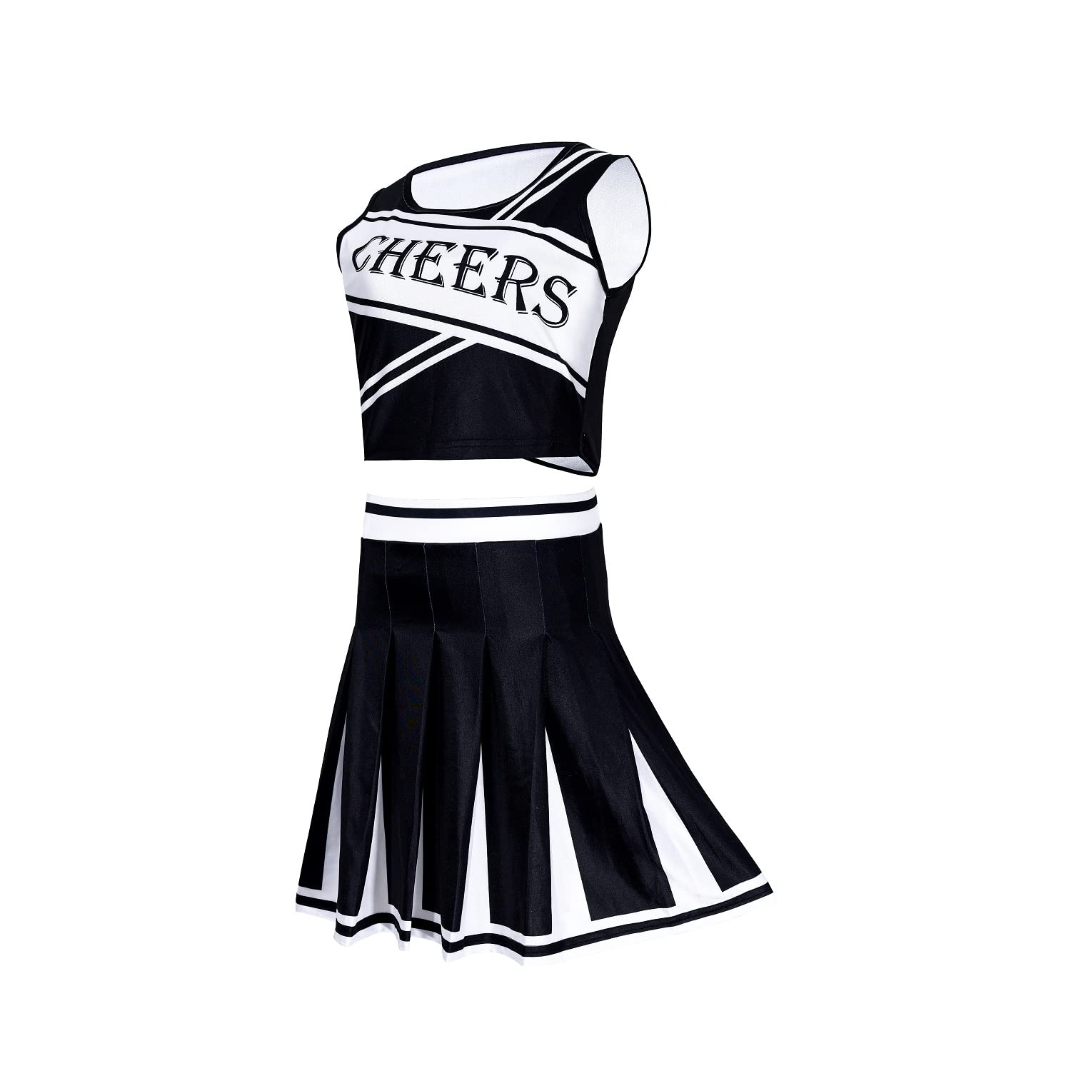 Colorful House Cheerleader Halloween Costume School Uniform Fancy Dress Complete Outfit+Pom-Pom For High School Girls Women's (XX-Large, Black&White)