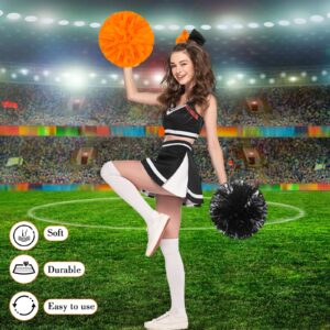 Set of 3 12 Inch Cheerleading Pom Poms and Large Cheerleader Ponytail Bow Holder for Girl Large Metallic Cheerleader Pom Poms for Sports Team Cheering (Orange and Black)