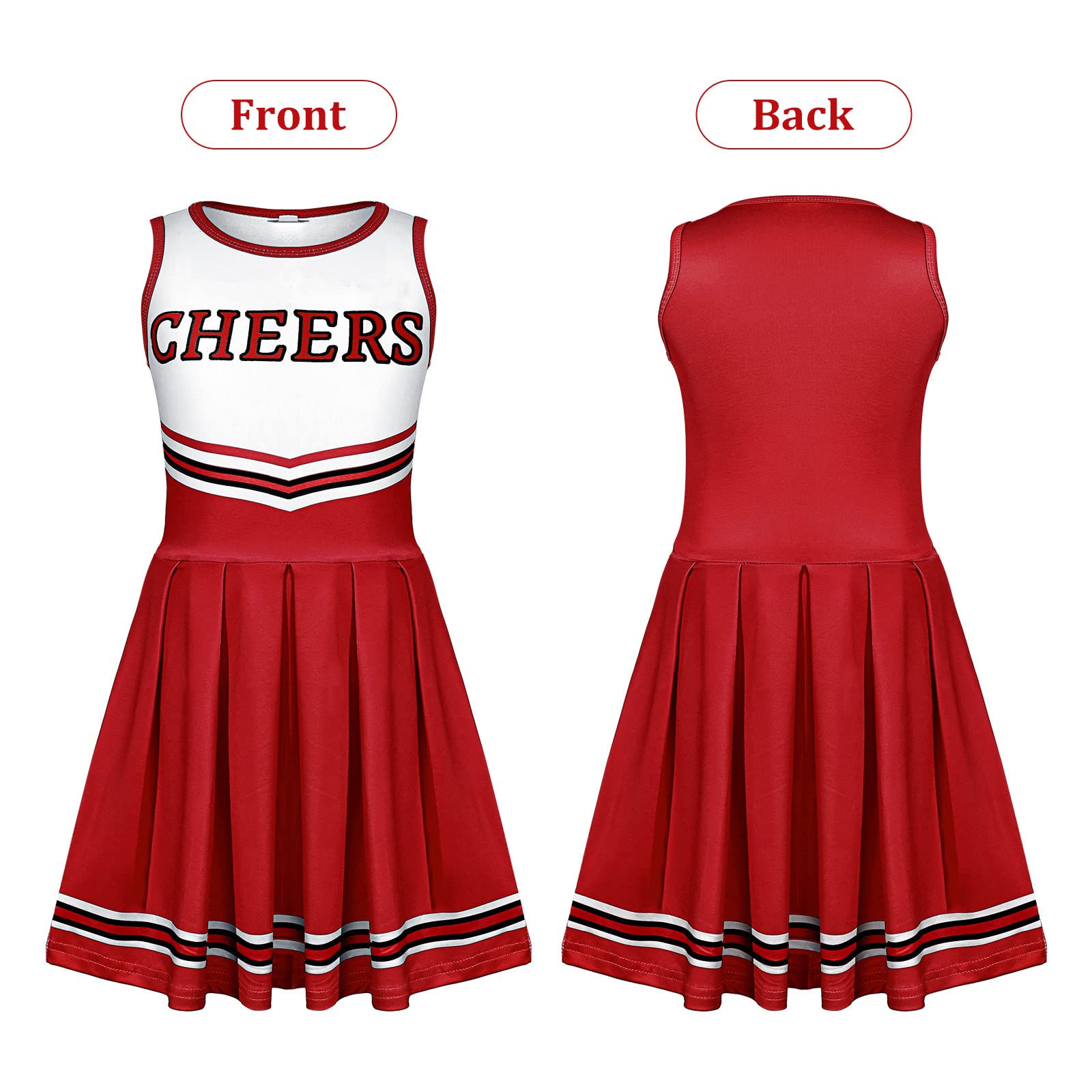 4 Pcs Girls Halloween Cheerleader Costume Outfit Set Fancy Dress for Kids Halloween Birthday Party (9 to 10 Years Old)