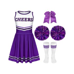 Toulite 4 Pcs Girls Cheerleader Costume Outfit Set Fancy Dress for Kids Halloween Sport Game (Purple,8-9 Years)