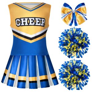 spooktacular creations girl blue cheerleader costume, halloween cute cheer uniform outfit with accessories for halloween high school cheerleader dress up costume-m