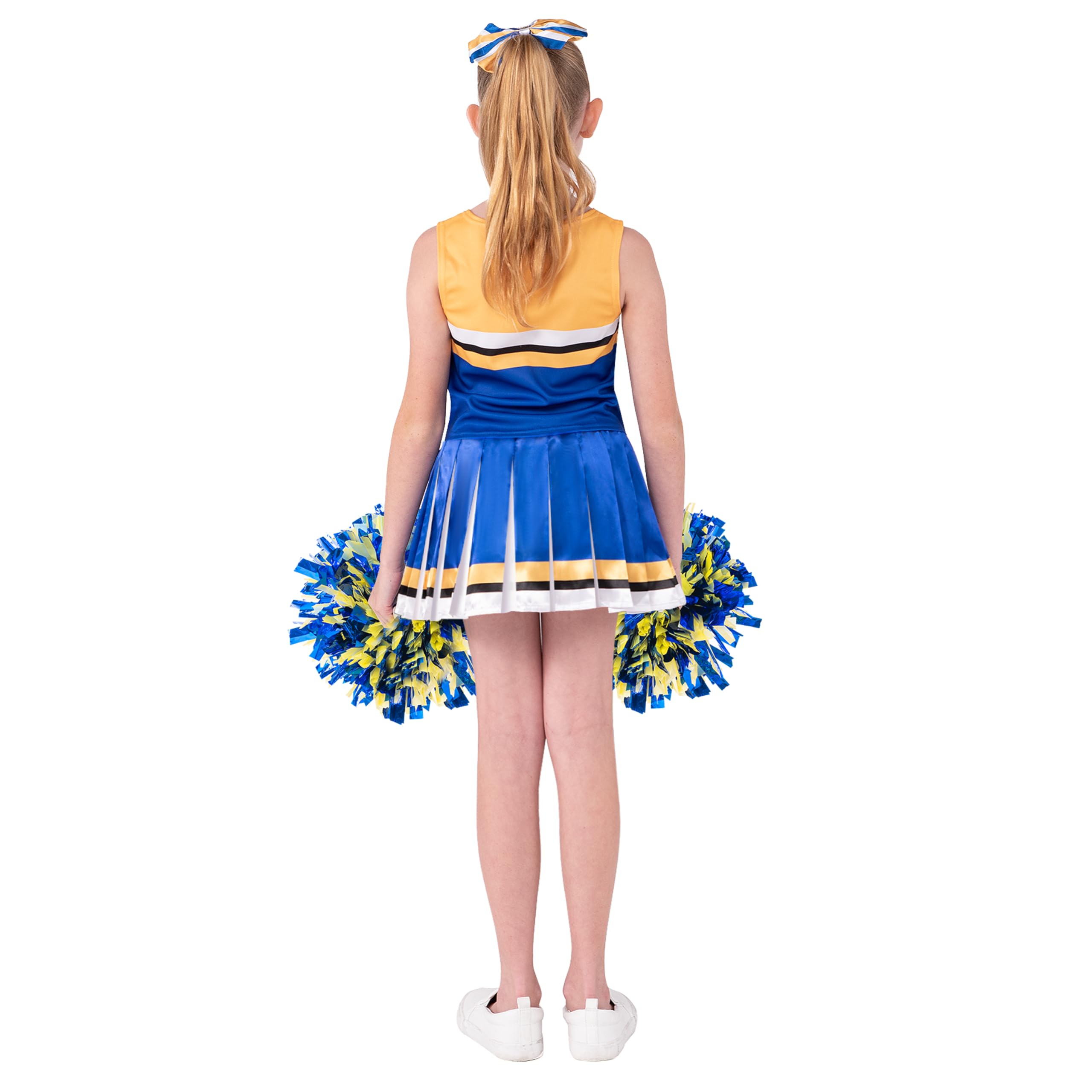 Spooktacular Creations Girl Blue Cheerleader Costume, Halloween Cute Cheer Uniform Outfit with Accessories for Halloween High School Cheerleader Dress Up Costume-M