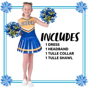 Spooktacular Creations Girl Blue Cheerleader Costume, Halloween Cute Cheer Uniform Outfit with Accessories for Halloween High School Cheerleader Dress Up Costume-M