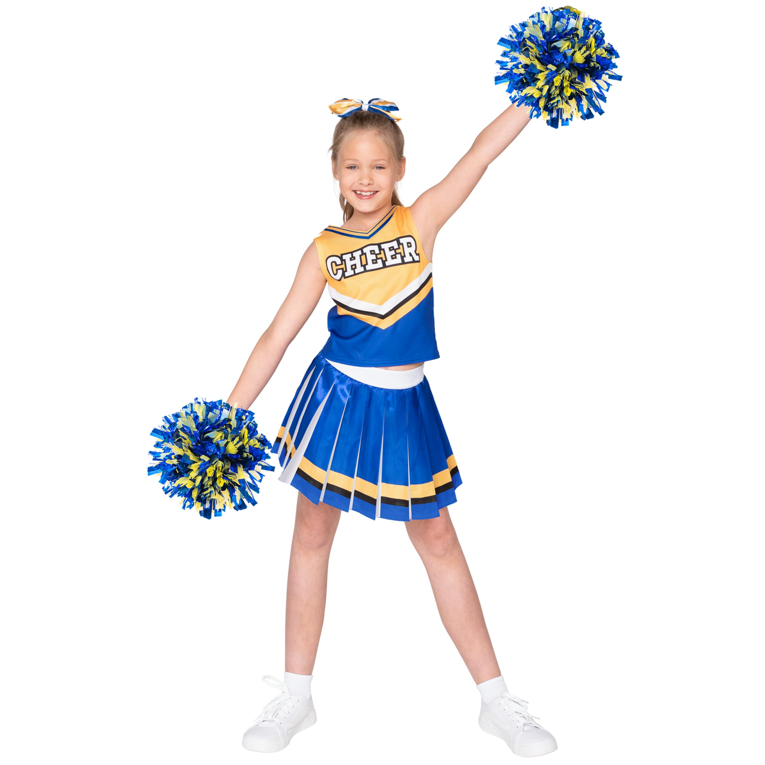 Spooktacular Creations Girl Blue Cheerleader Costume, Halloween Cute Cheer Uniform Outfit with Accessories for Halloween High School Cheerleader Dress Up Costume-M