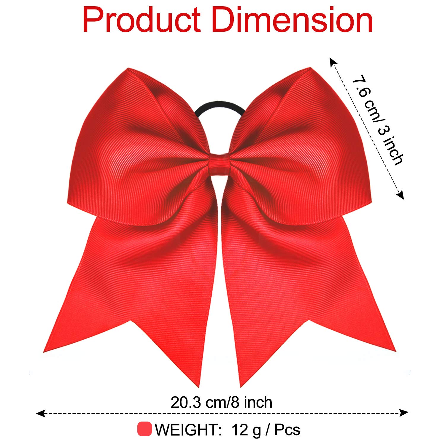 2 Packs Jumbo Cheerleading Bow 8 Inch Cheer Hair Bows Large Cheerleading Hair Bows with Ponytail Holder for Teen Girls Softball Cheerleader Outfit Uniform (Red)