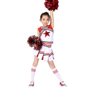 LOLANTA Little Girls Cheerleader Uniform Outfit Cheerleading Costume Fun Varsity Brand Youth Red White (Red, 5-6)