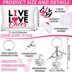 Irenare 4 Pcs Cheerleader Gifts Set 12 oz Cheer Tumbler Makeup Bag Cheerleading Bracelet Cheer Keychain for Cheer Accessories(Pink)