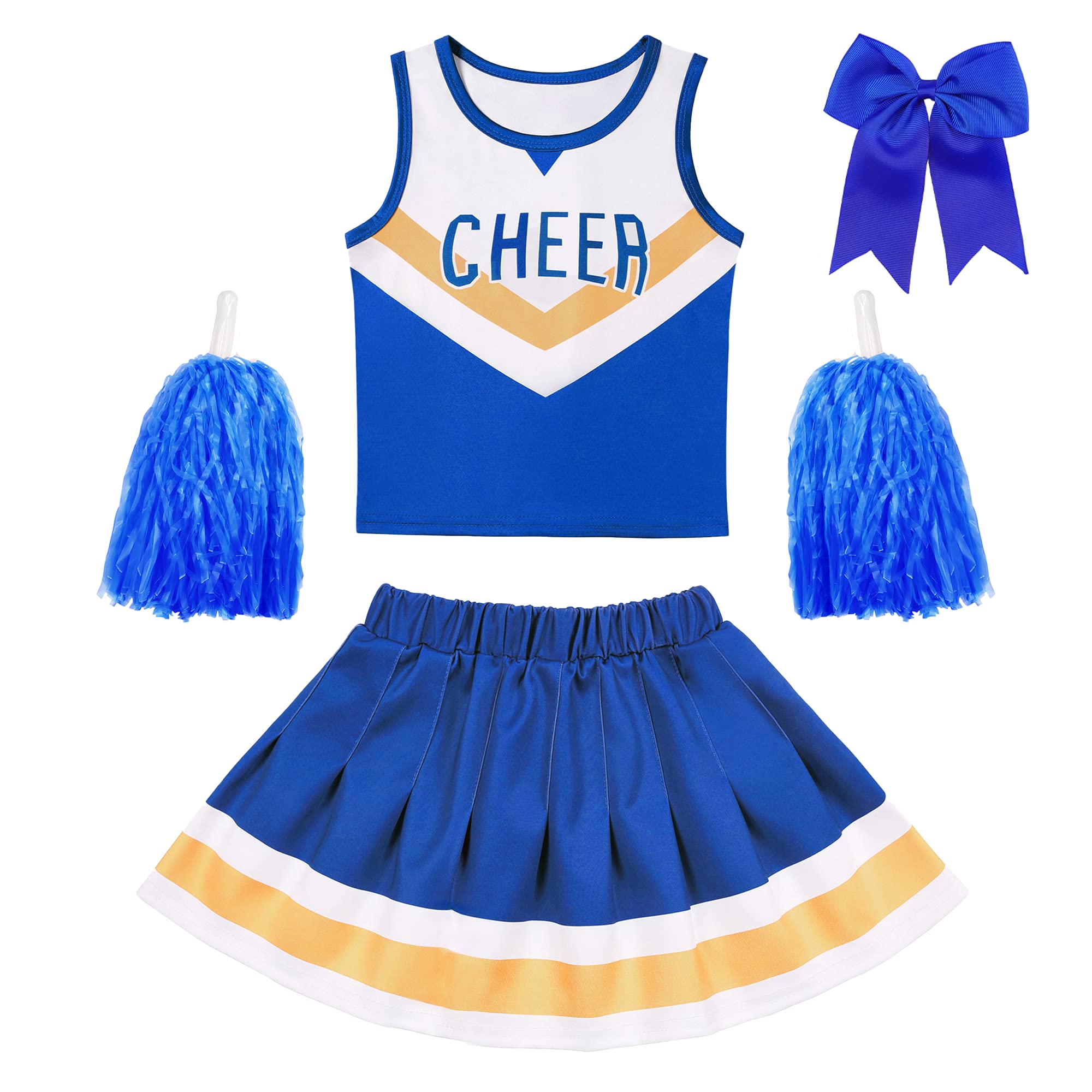 Gigoitly Cheerleader Costume for Girls Blue Cheerleading Outfit for Kids Cheer Up Party Halloween Cosplay Birthday Gifts