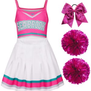 Sicypoty Girls Cheerleader Costume Cheerleading Outfit Fancy Dress for Halloween Party Birthday Pink 9-10Years