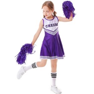 Blaward Girls Cheerleader Costume Set Cheerleading Uniform Outfits with Pom Poms Socks for Halloween Birthday Party Cosplay