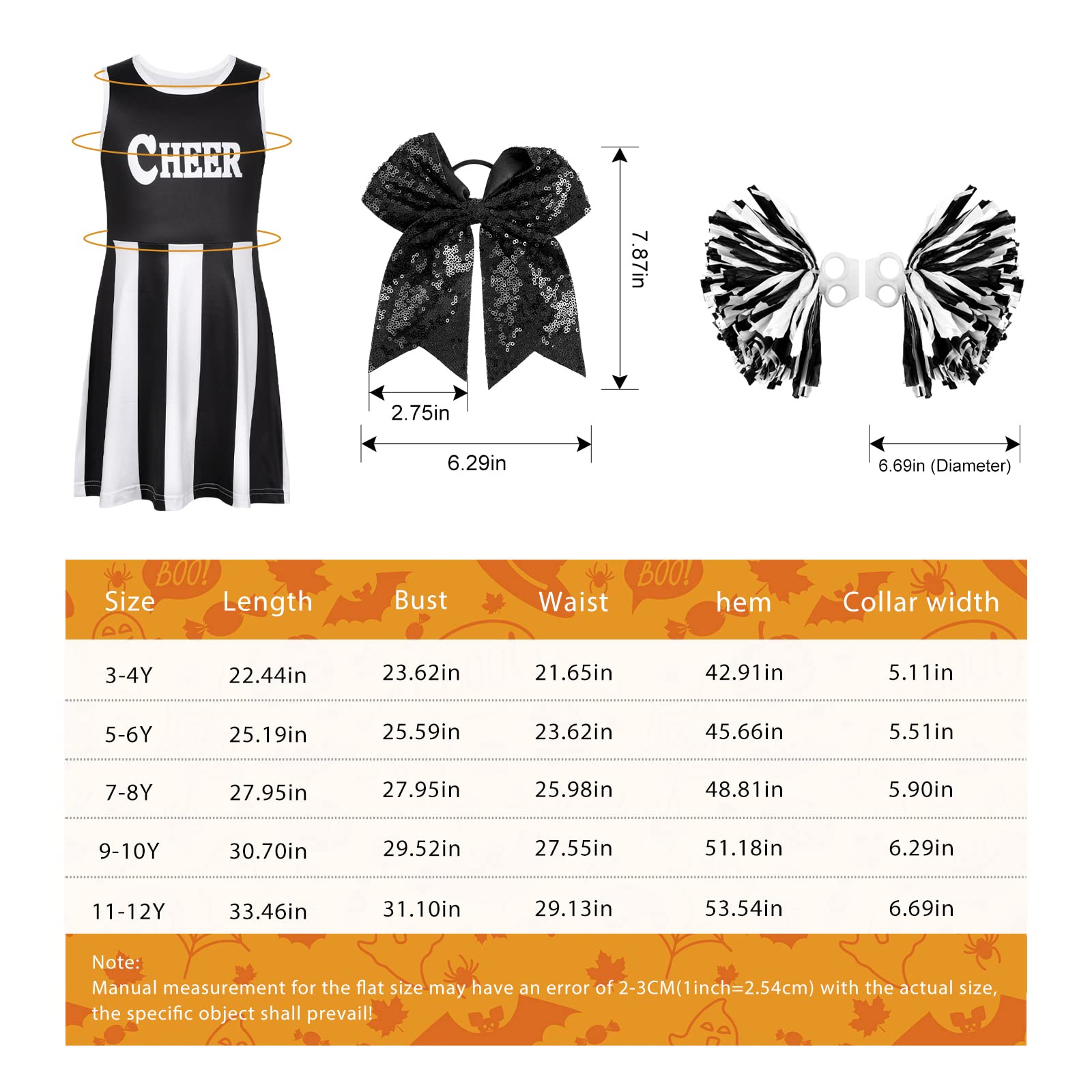 Hotfiary Cheerleader Outfit for Girls Toddler Halloween Cheerleading Outfit Cheer Uniform for Party 3-12 Years