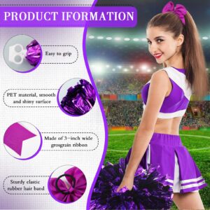 Hanaive 3 Pcs Cheerleading Pom Poms and Large Cheerleader Hair Bow for Girl Metallic Cheer Pom Poms for Teen Dance (Purple Pom,Classic Style)