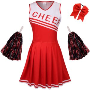 grajtcin girls cheerleader costume dress for kids halloween costume 6 years cheer uniform cheerleading outfit (130, red)