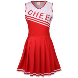 GRAJTCIN Girls Cheerleader Costume Dress for Kids Halloween Costume 6 Years Cheer Uniform Cheerleading Outfit (130, Red)