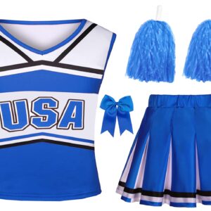 KAKALVER Cheerleader Costume for Girls Cheerleader Outfit with Pom Poms for Halloween Sports Cheerleader Gifts