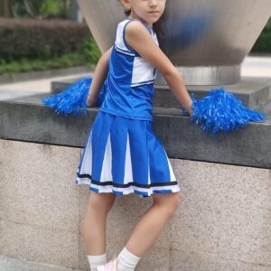 KAKALVER Cheerleader Costume for Girls Cheerleader Outfit with Pom Poms for Halloween Sports Cheerleader Gifts