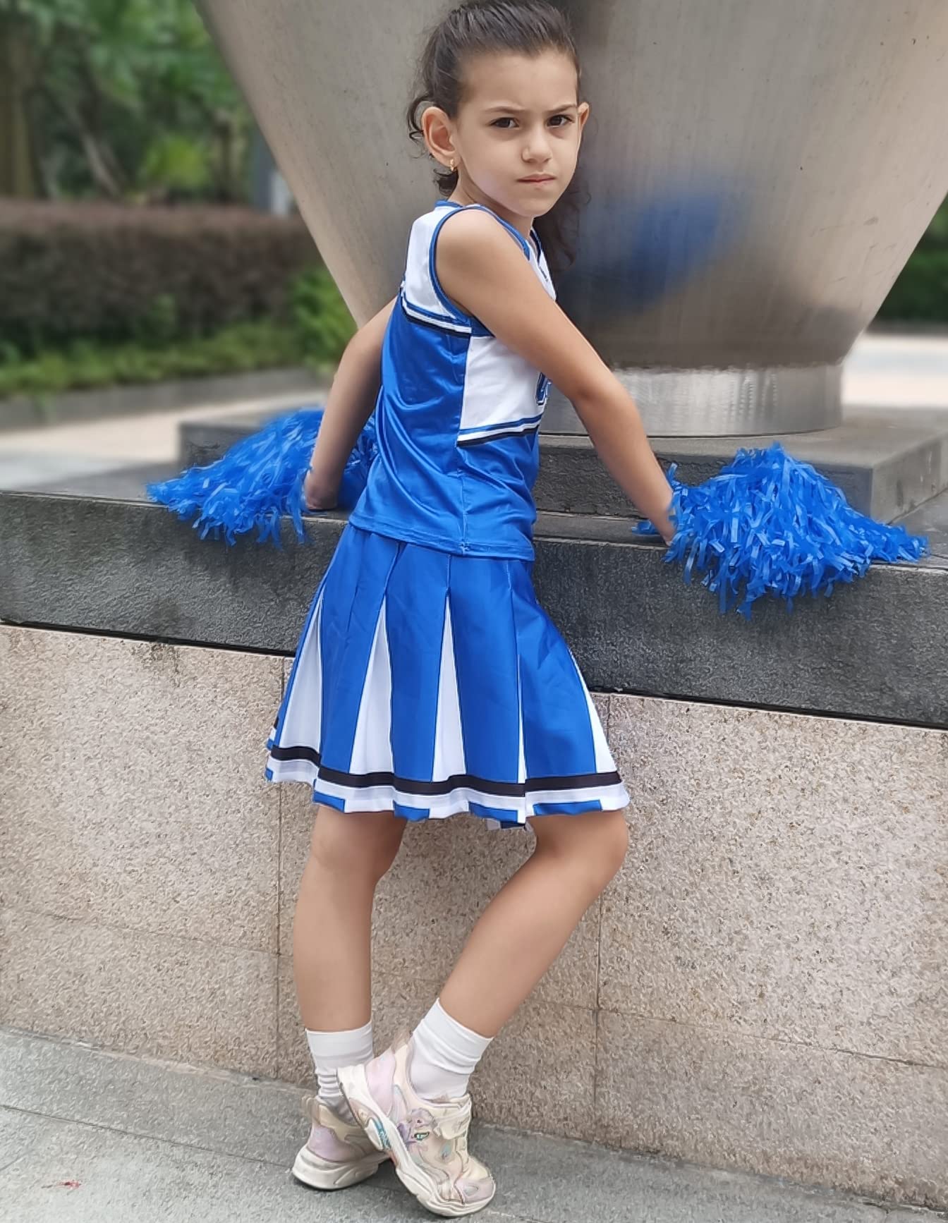 KAKALVER Cheerleader Costume for Girls Cheerleader Outfit with Pom Poms for Halloween Sports Cheerleader Gifts