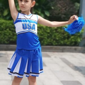 KAKALVER Cheerleader Costume for Girls Cheerleader Outfit with Pom Poms for Halloween Sports Cheerleader Gifts