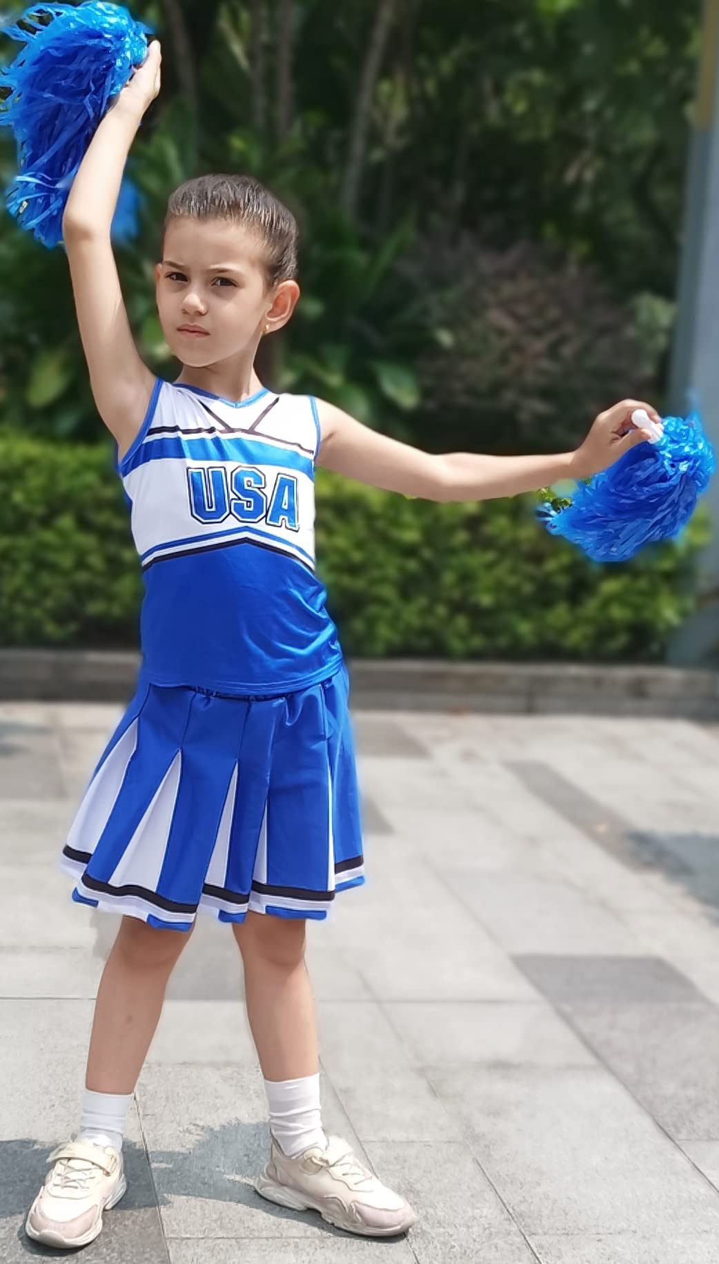 KAKALVER Cheerleader Costume for Girls Cheerleader Outfit with Pom Poms for Halloween Sports Cheerleader Gifts