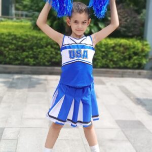 KAKALVER Cheerleader Costume for Girls Cheerleader Outfit with Pom Poms for Halloween Sports Cheerleader Gifts