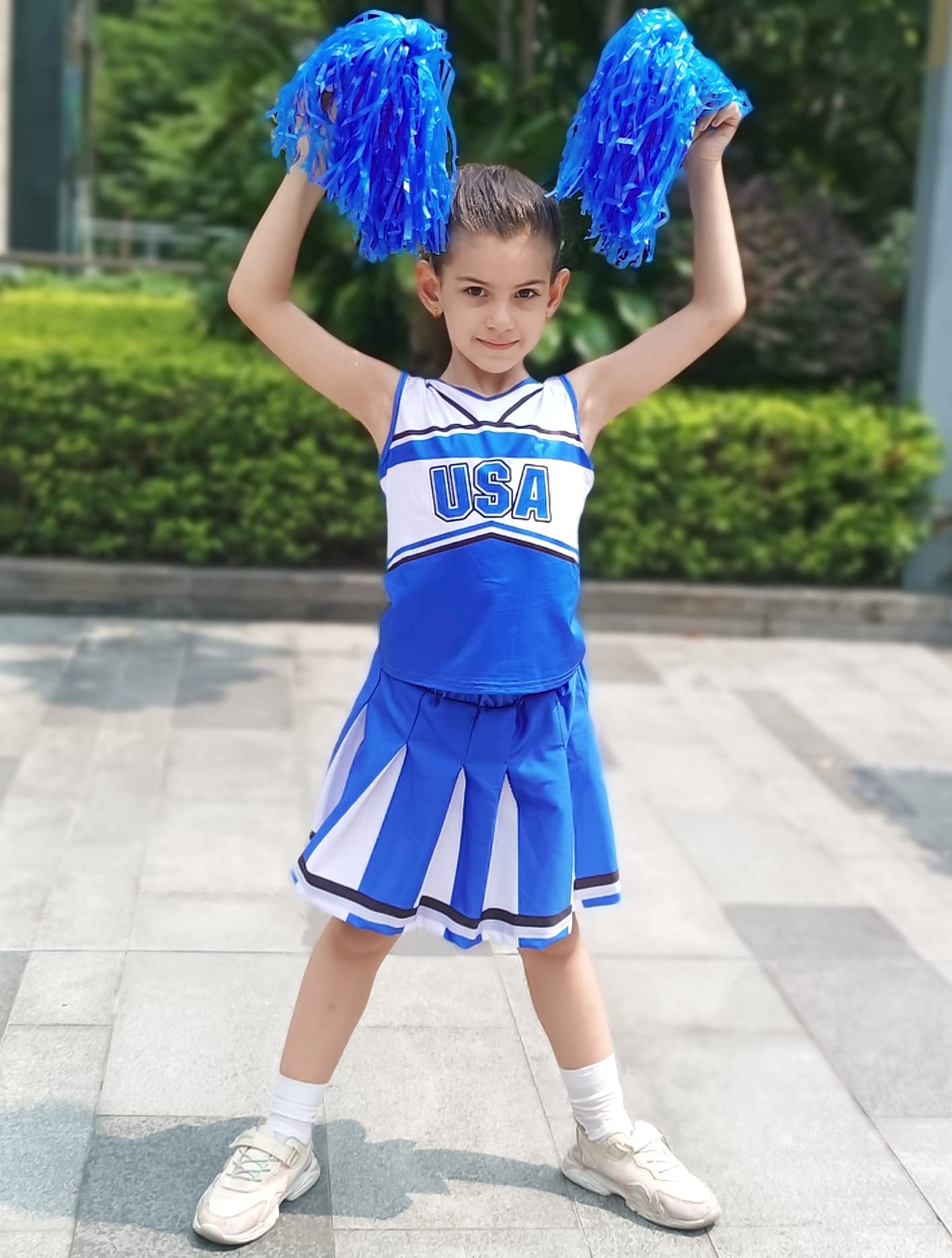 KAKALVER Cheerleader Costume for Girls Cheerleader Outfit with Pom Poms for Halloween Sports Cheerleader Gifts