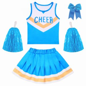 Gigoitly Cheerleader Costume for Girls Blue Cheerleading Outfit for Kids Cheer Up Party Halloween Cosplay Birthday Gifts (Turq Cheerleading Outfit)