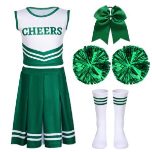 Unittype 4 Pieces Girls Cheerleader Costumes Outfit Cheer Uniform Halloween Dress for Party Birthday (Green, 5-6 Y)