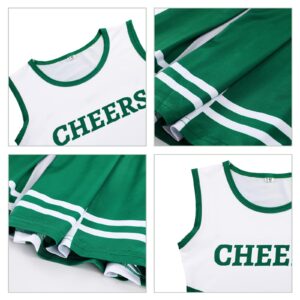 Unittype 4 Pieces Girls Cheerleader Costumes Outfit Cheer Uniform Halloween Dress for Party Birthday (Green, 5-6 Y)