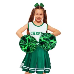 Unittype 4 Pieces Girls Cheerleader Costumes Outfit Cheer Uniform Halloween Dress for Party Birthday (Green, 5-6 Y)