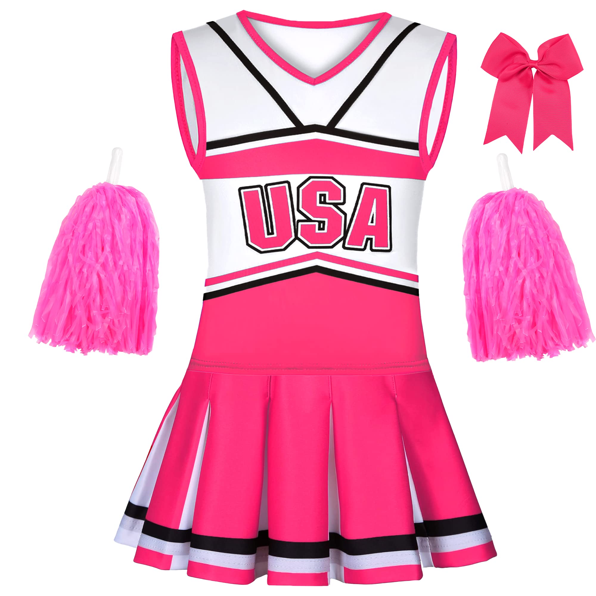 Gukuu&co Cheerleader Costume for Girls USA Cheerleading Outfit with Cheerleader Pom Poms Bow Hair Clip 3-10 Years