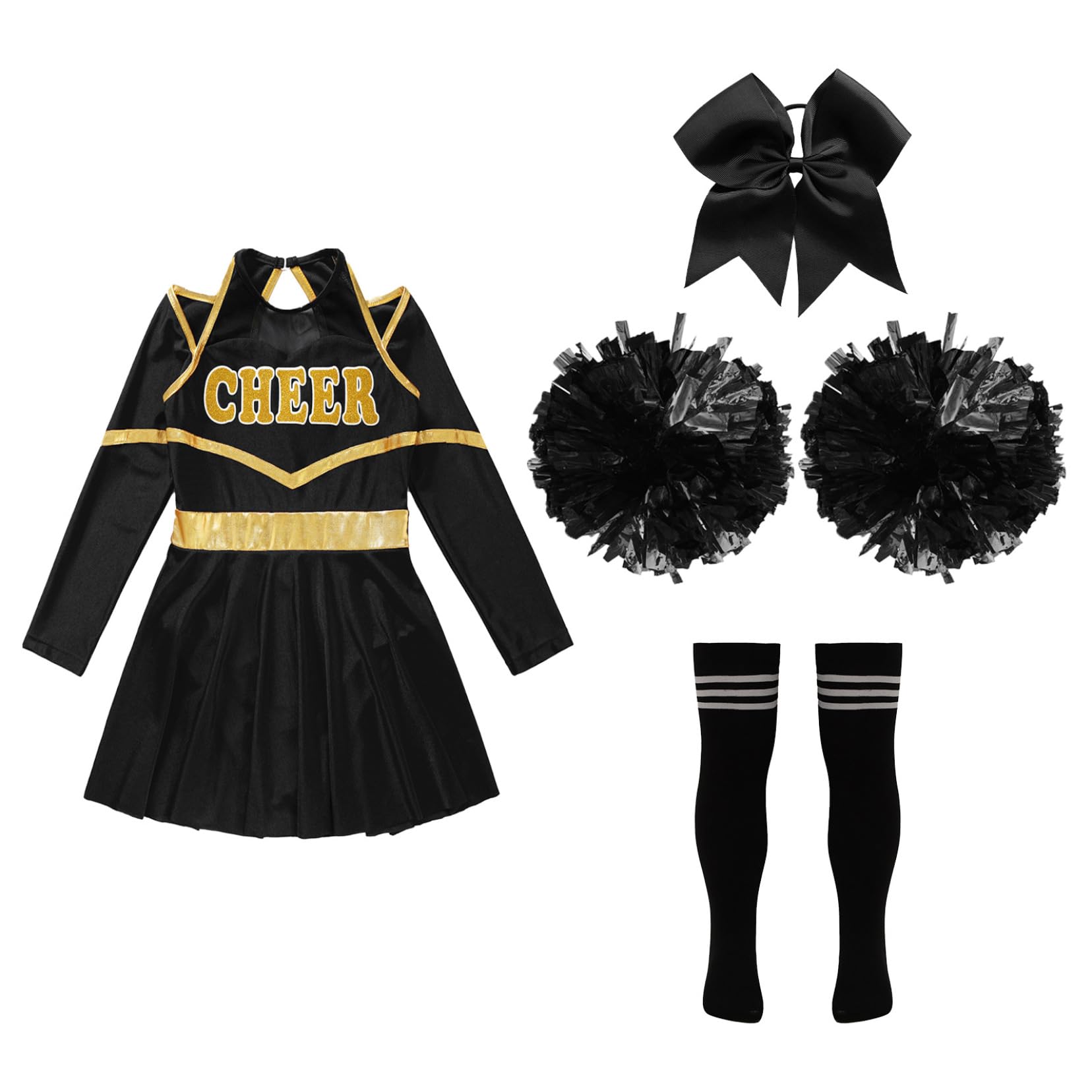 TSSOE Girls Cheerleading Uniform Long Sleeve Leotard Dress Cheer Leader Outfits Performance Costume A01 16 Years