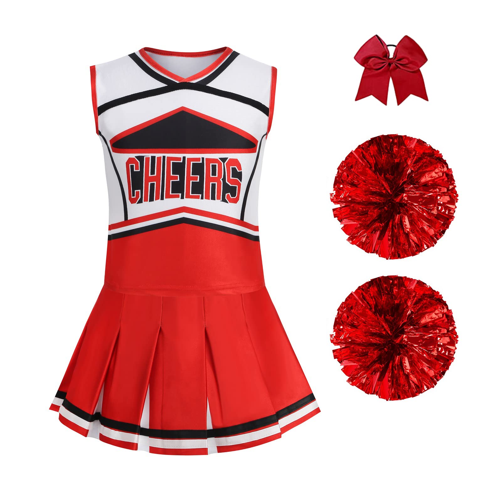 Colorful House Cheerleader Costume for Girls Cheerleader Uniform Outfit Child Cute Cheerleading Outfit for Halloween (3-4 Years, Red)