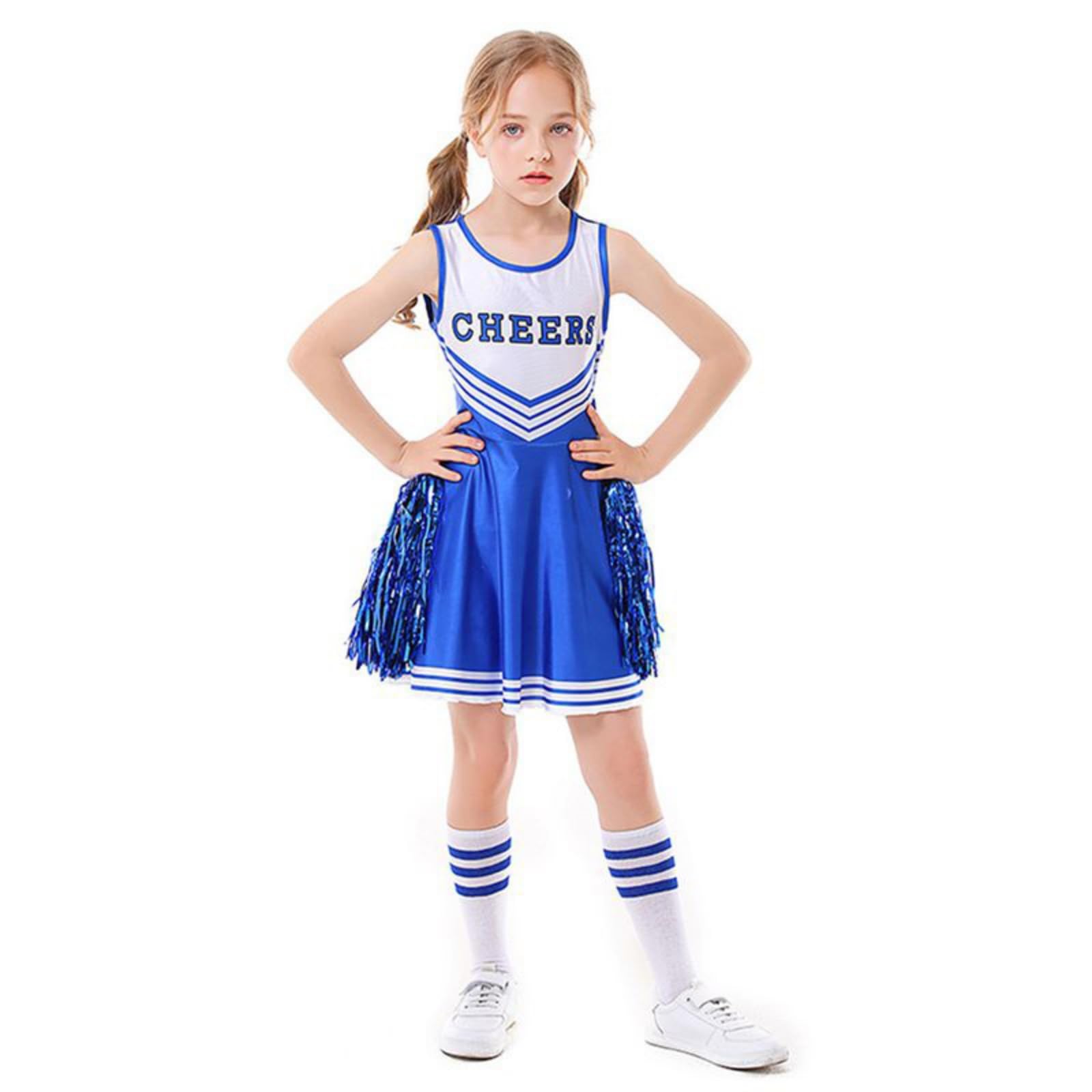 Hotfiary Cheerleader Outfit for Girls Toddler Halloween Cheerleading Outfit with Cheer Pompoms&Socks Dress for Party Sports