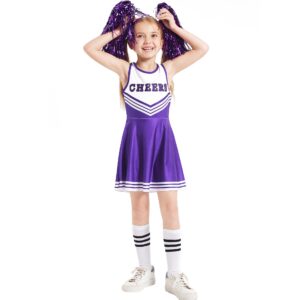 LOLANTA Girls Cheerleader Costumes Dresses Cheerleading Outfit Cheer Uniform with Pom Poms(10-12, purple)