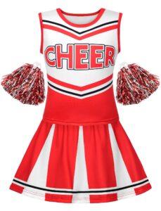 knemmy cheerleader costume for girls cheerleading outfit cheer leader dress for halloween party (red, 4t(120))
