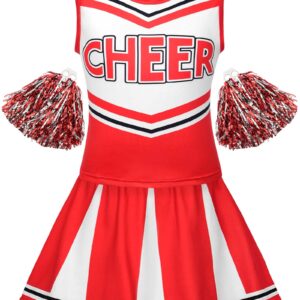 knemmy Cheerleader Costume for Girls Cheerleading Outfit Cheer Leader Dress for Halloween Party (Red, 4T(120))