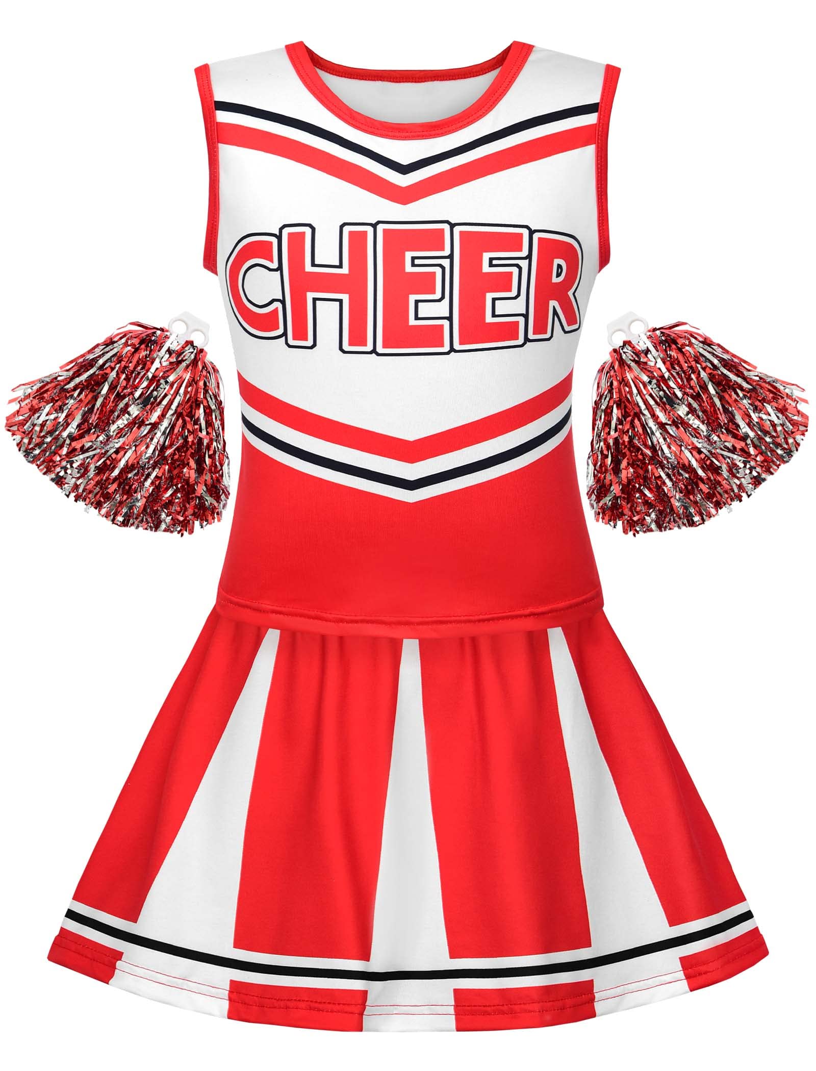 knemmy Cheerleader Costume for Girls Cheerleading Outfit Cheer Leader Dress for Halloween Party (Red, 4T(120))