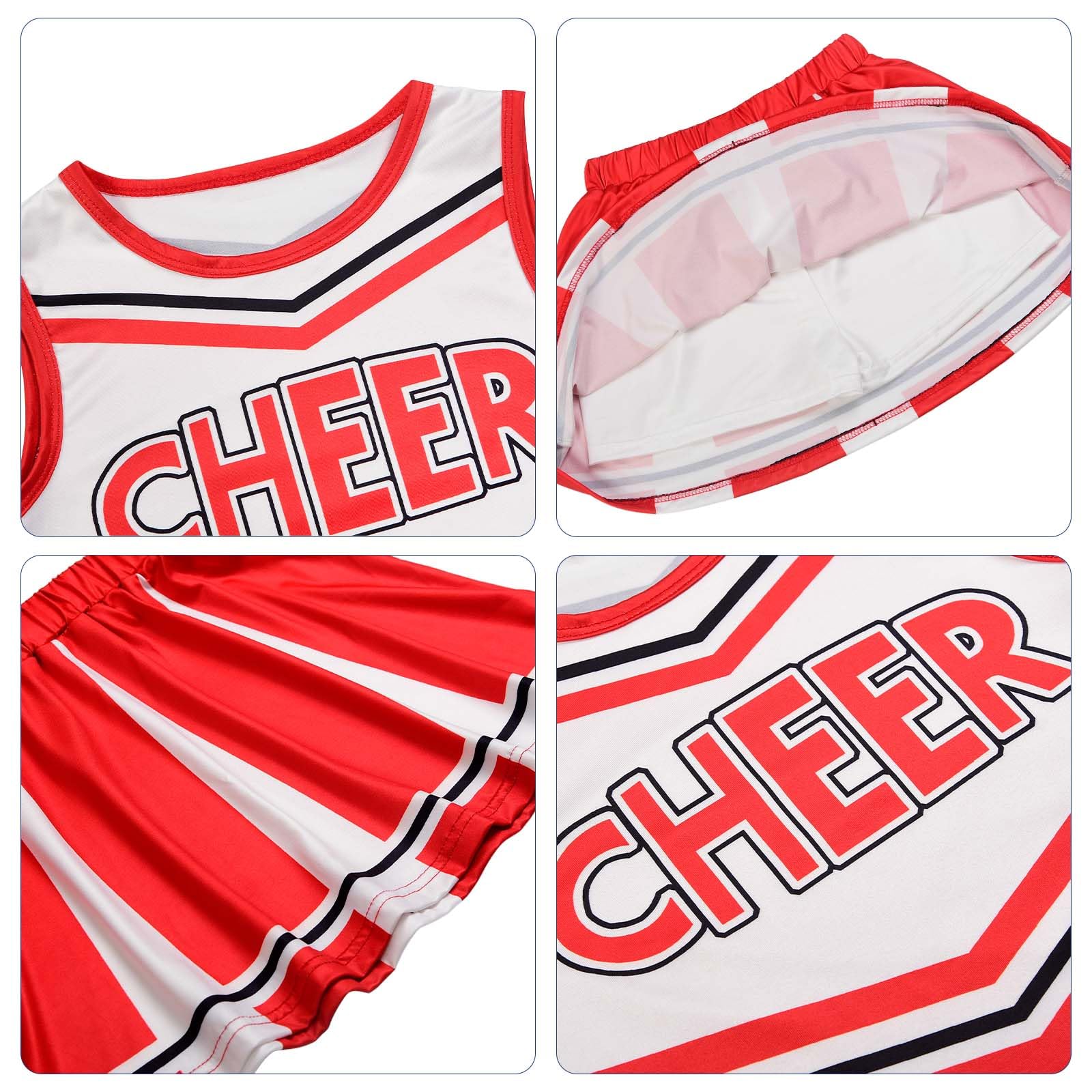 knemmy Cheerleader Costume for Girls Cheerleading Outfit Cheer Leader Dress for Halloween Party (Red, 4T(120))