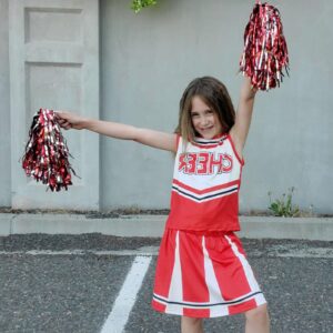 knemmy Cheerleader Costume for Girls Cheerleading Outfit Cheer Leader Dress for Halloween Party (Red, 4T(120))