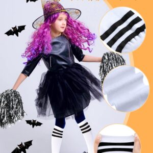 Eurzom 5 Pcs Zombie Cheerleader Costume for Girls 2 Pom Poms 2 Hair Ropes and Socks for Halloween Cheerleader Cosplay Party(Black and White, Child Thin Bow)